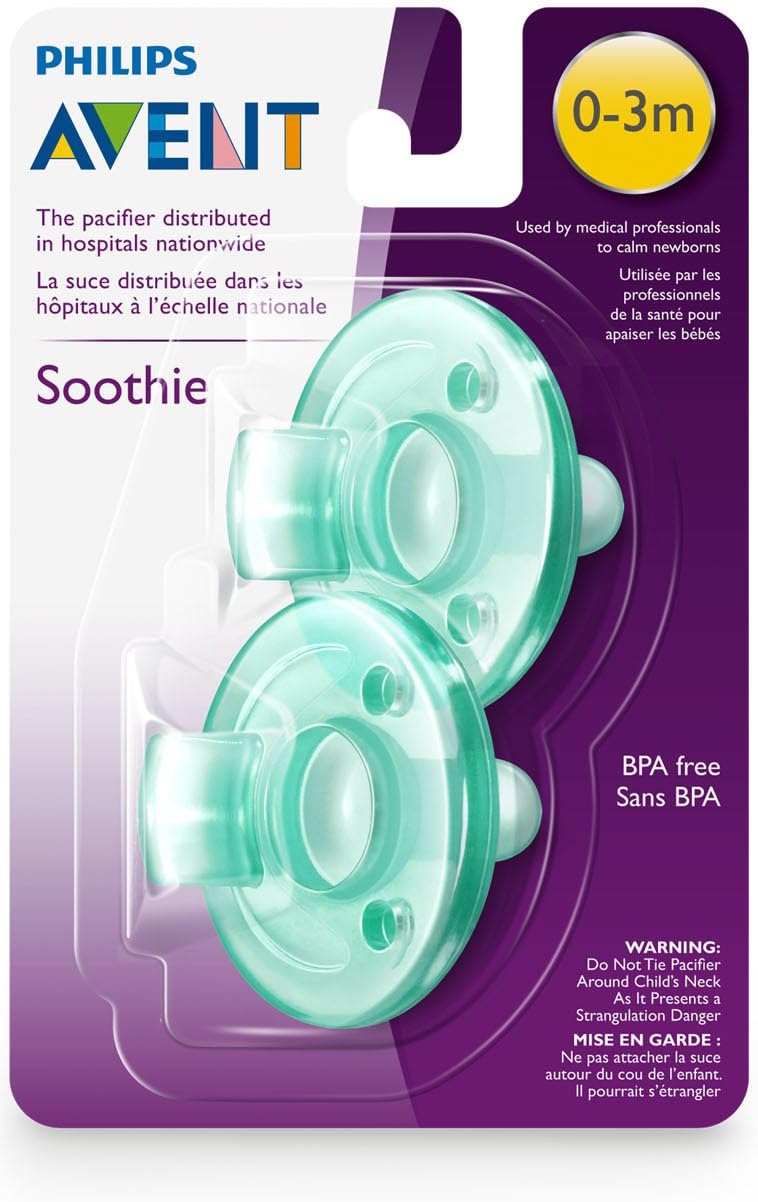 Philips Avent Soothie pacifier 0-3 months two green hospital style silicone pacifiers in pack