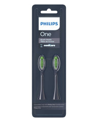 Philips One Sonicare replacement brush heads two pack black handle green white bristles in packaging