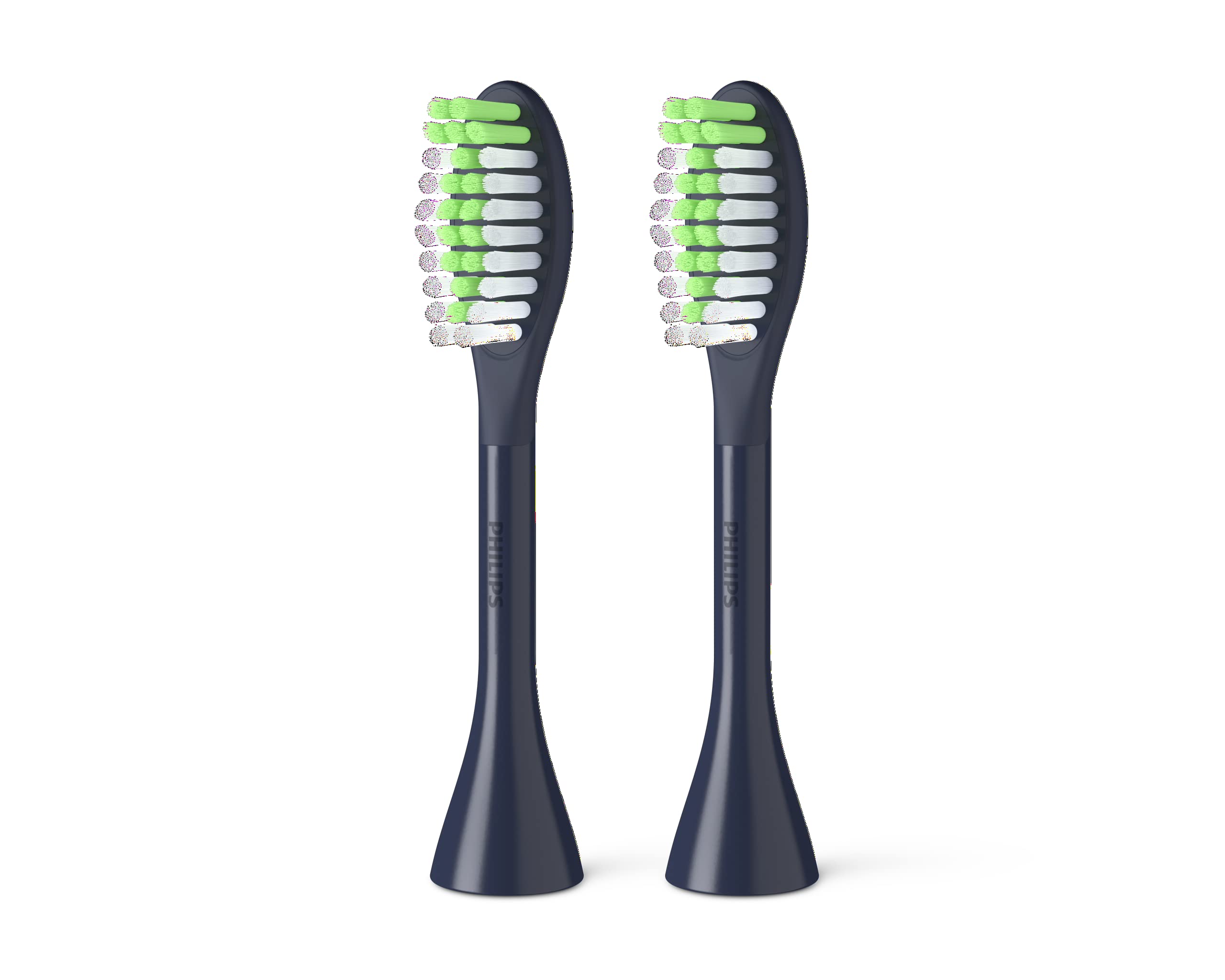 Philips One Sonicare replacement brush heads pack of two navy brush heads with multilevel bristles for gentle plaque removal