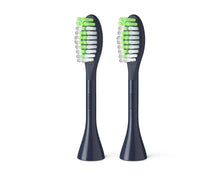Two midnight blue Philips One by Sonicare brush heads with green bristle tips