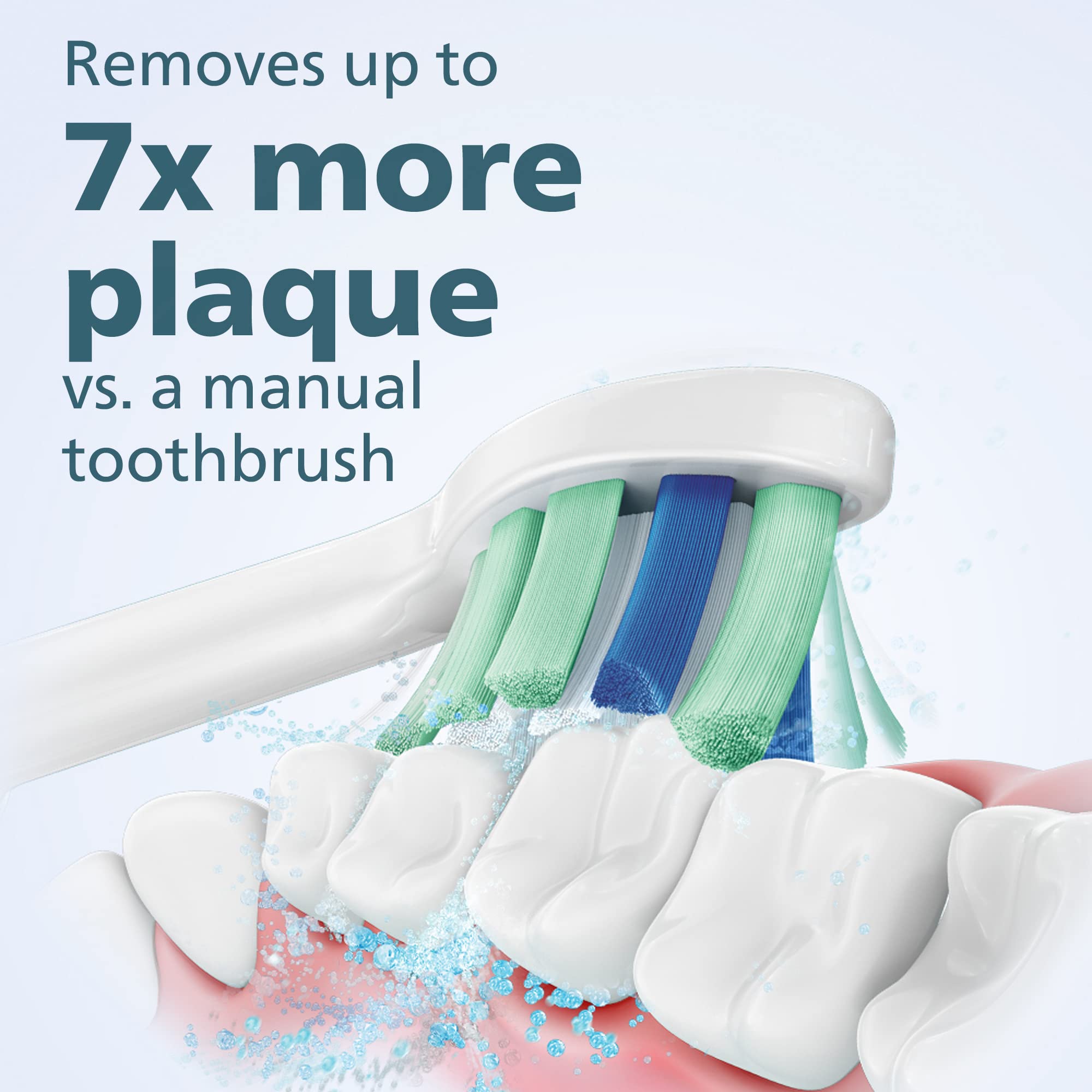 Philips Sonicare 4100 electric toothbrush UAE close up of brush head removing plaque from teeth with water spray