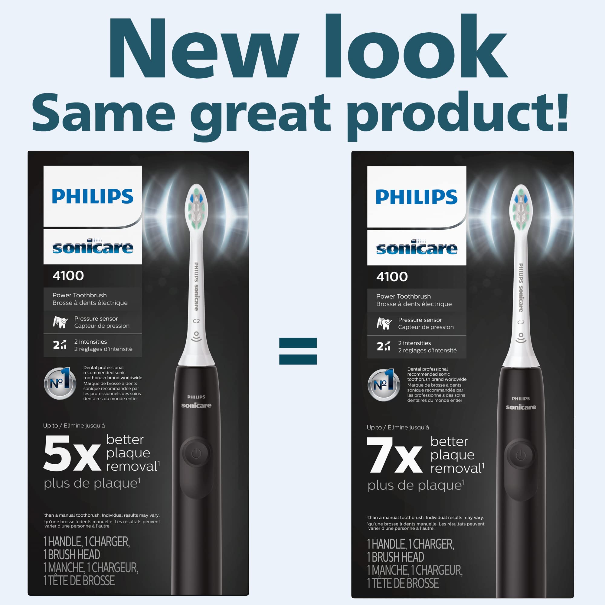 Philips Sonicare 4100 electric toothbrush UAE black handle product packaging showing new look comparison