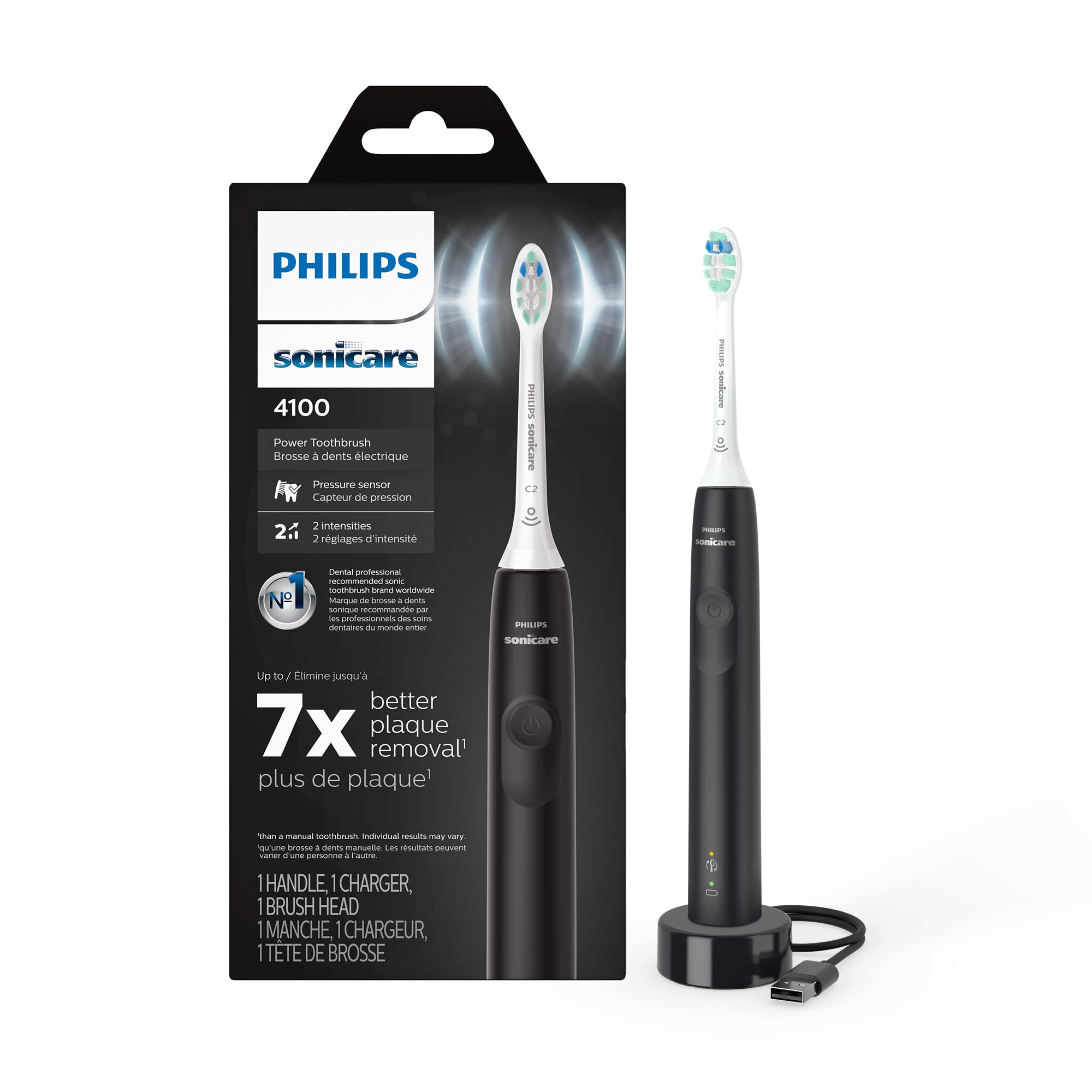 Philips Sonicare 4100 electric toothbrush UAE black handle with charger USB cable and replacement brush head