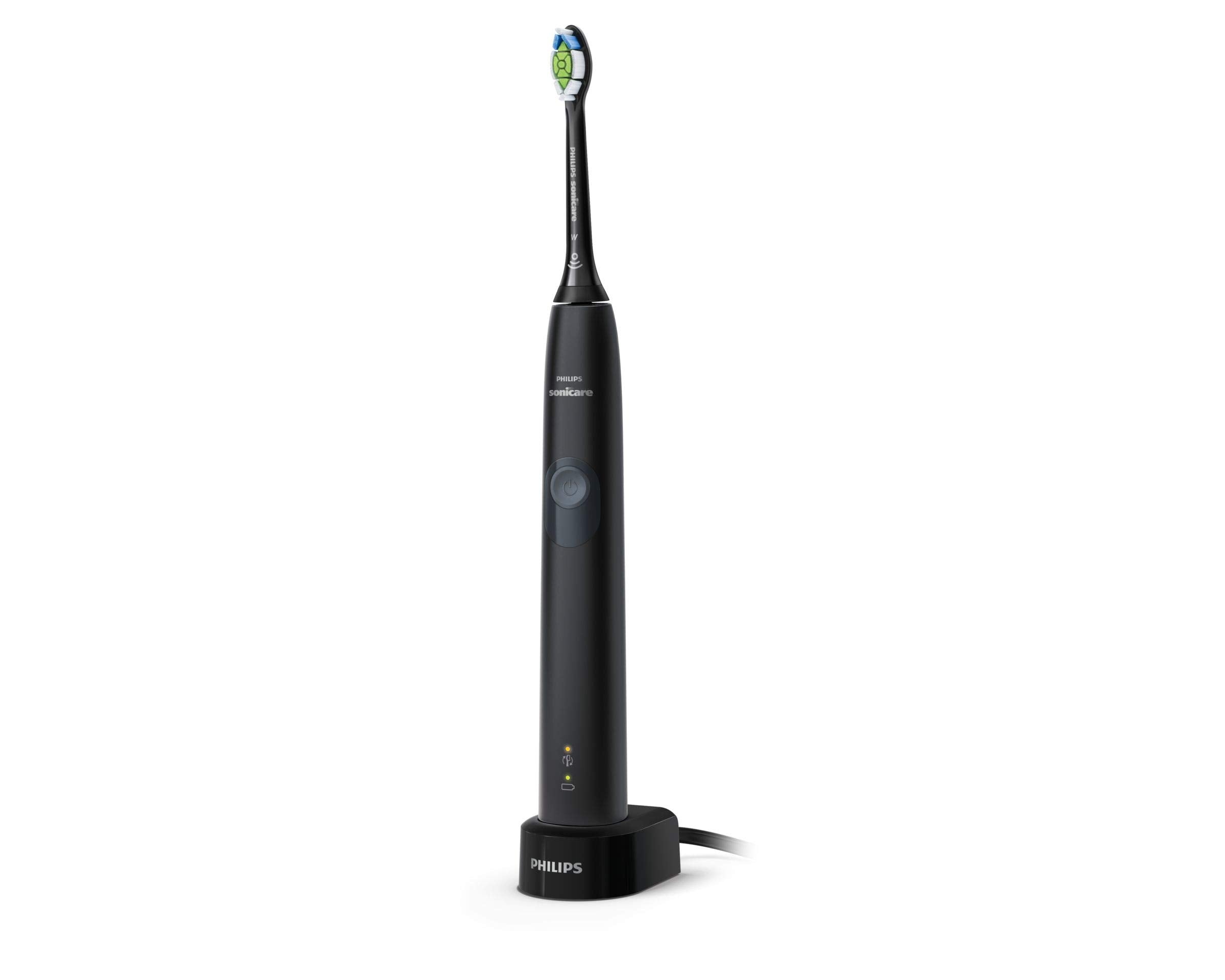 Philips Sonicare 4300 electric toothbrush UAE black slim handle on charging stand with brush head