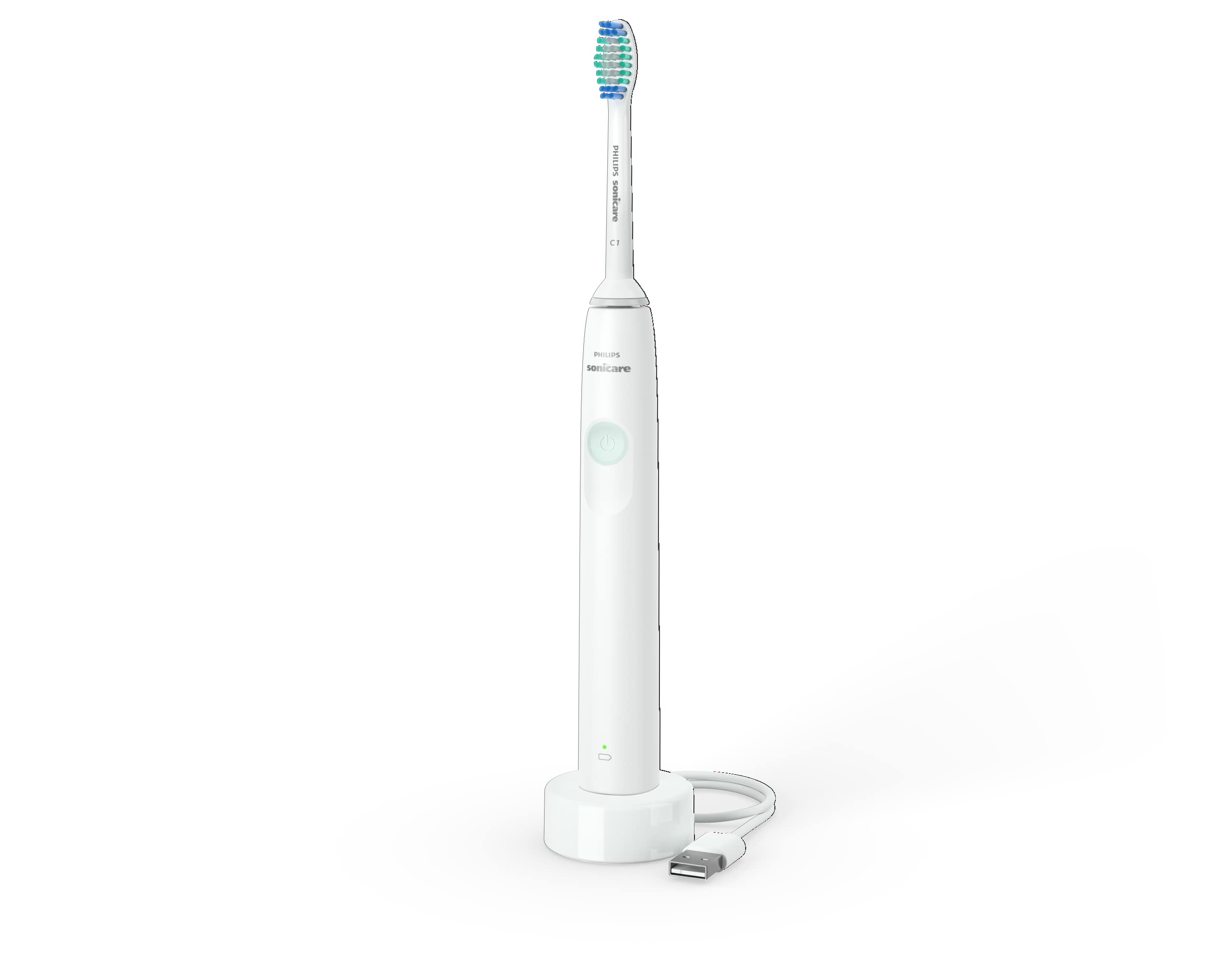 White Philips Sonicare electric toothbrush UAE on USB charging base with brush head for daily oral care