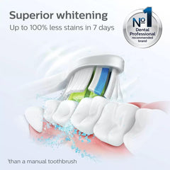 Close up of Philips Sonicare toothbrush heads UAE whitening brush head cleaning molars with whitening foam