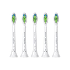 Pack of five white replacement Philips Sonicare toothbrush heads UAE with green and blue bristles