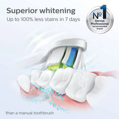 Philips Sonicare toothbrush heads UAE shown scrubbing teeth for superior whitening and stain removal in 7 days