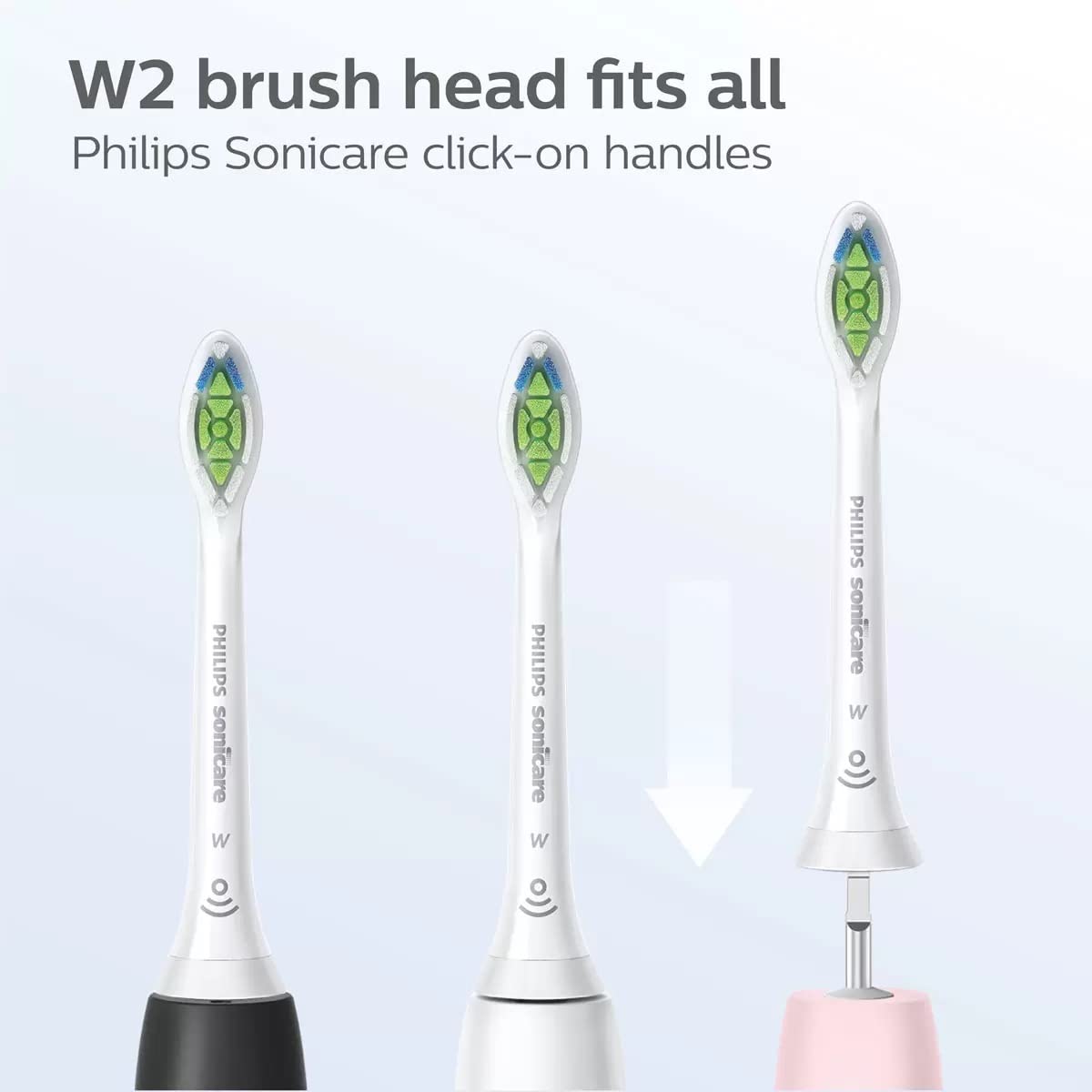 Philips Sonicare toothbrush heads UAE W2 click on brush heads in white with green bristles showing fit