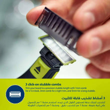 OneBlade trimmer head with stubble comb attachments in front view
