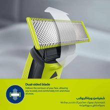 OneBlade trimmer showing dual-sided blade with two comb guards