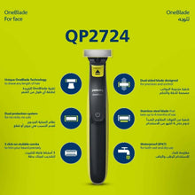 OneBlade QP2724 trimmer with blade guard and green-and-black handle