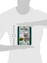 Padovan cat grass for indoor cats in a package showing dimensions and a playful cat image
