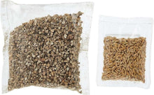 Cat grass seeds in mesh bag and small pouch