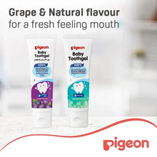 Baby tooth gel tubes, grape and natural flavors, white tubes with colored labels