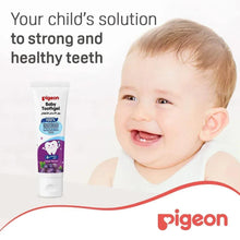 Baby tooth gel tube, grape flavor, shown upright with age label
