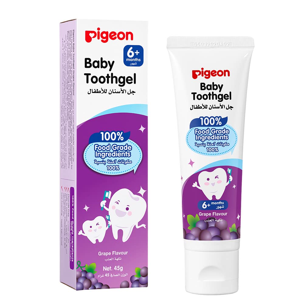 Pigeon baby tooth gel grape flavor tube and box for 6 months and up with 100 percent food grade ingredients