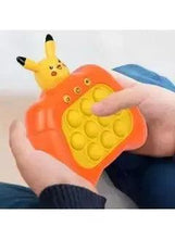 Orange Pikachu pop-it fidget toy with yellow bubble panel, hand grip