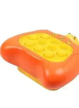Orange pop-it fidget toy with yellow bubble buttons, side view