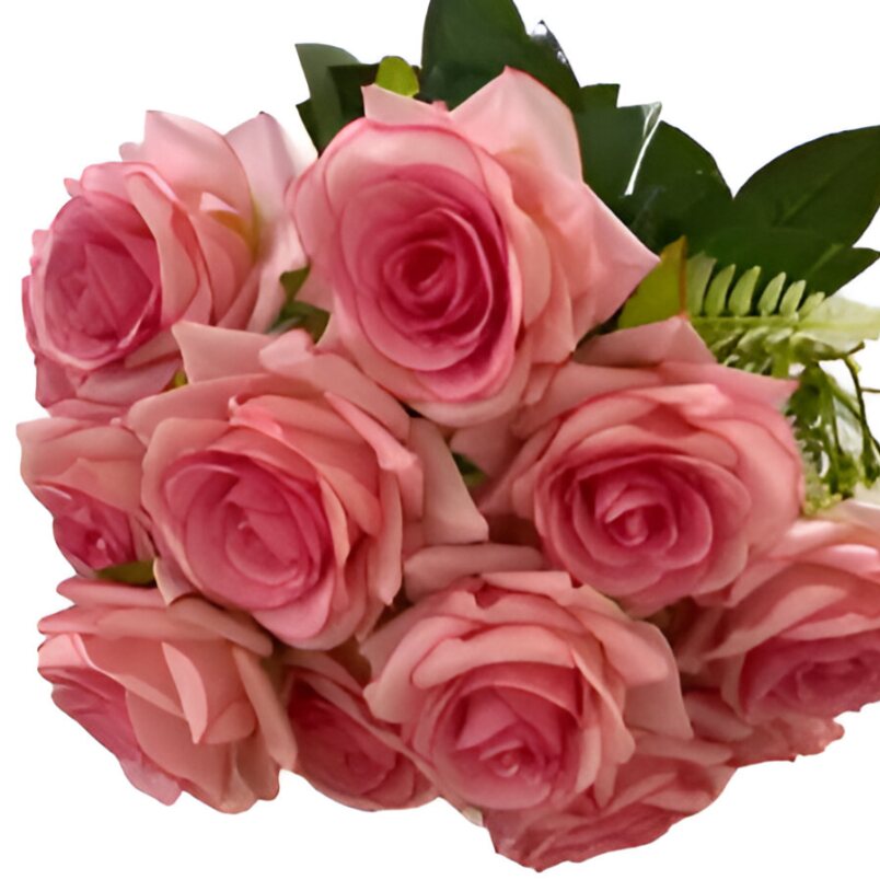 Huitich 12 head faux roses for home decor in soft pink with green leaves artificial flowers bouquet