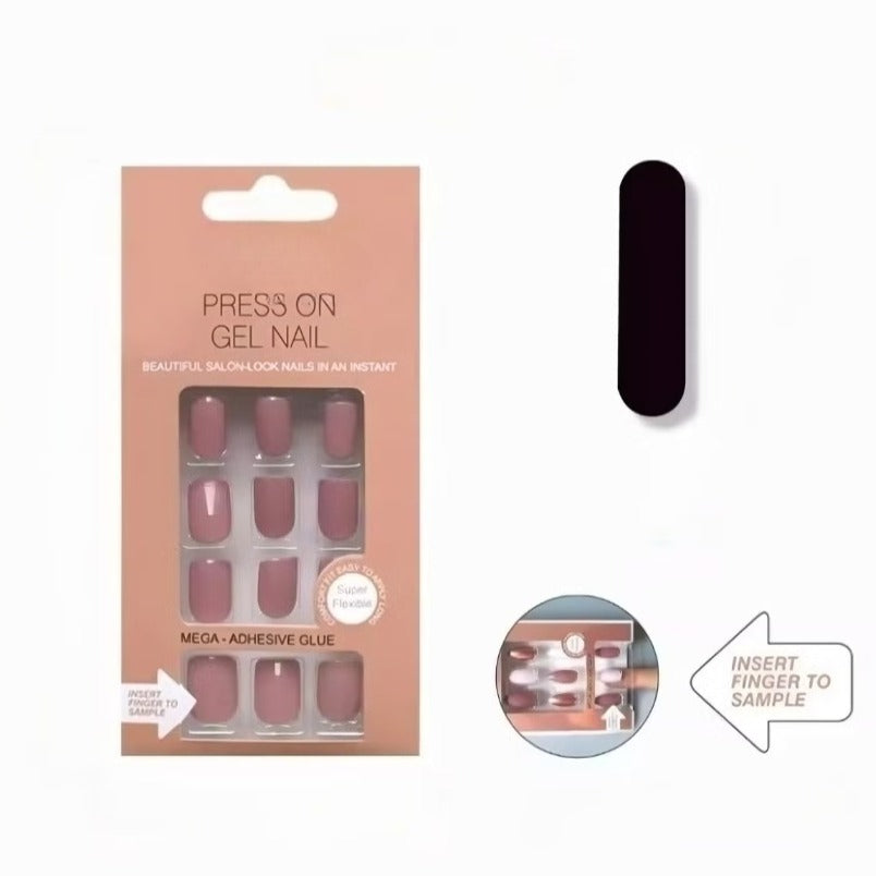 Huitich 24 piece press on nails pack with gel finish in mauve pink shade