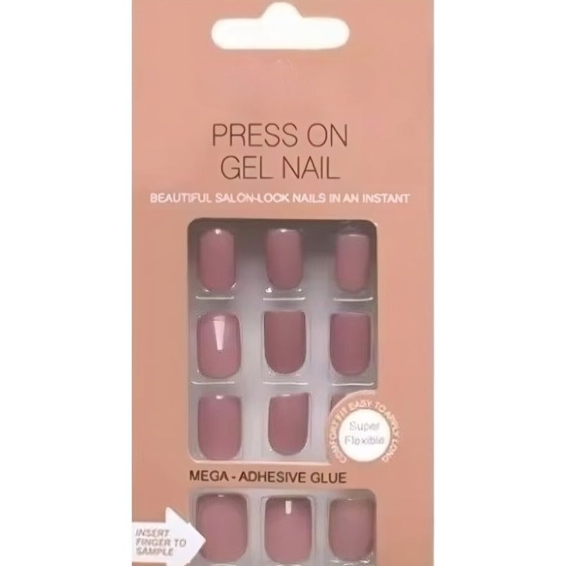 Huitich 24 piece press on nails pack with mauve gel finish and mega adhesive glue for easy application