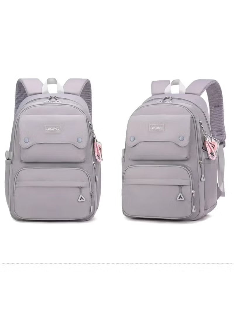 Huitich pink and grey school backpack featuring multiple compartments and padded shoulder straps