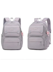 Huitich pink and grey school backpack featuring multiple compartments and padded shoulder straps