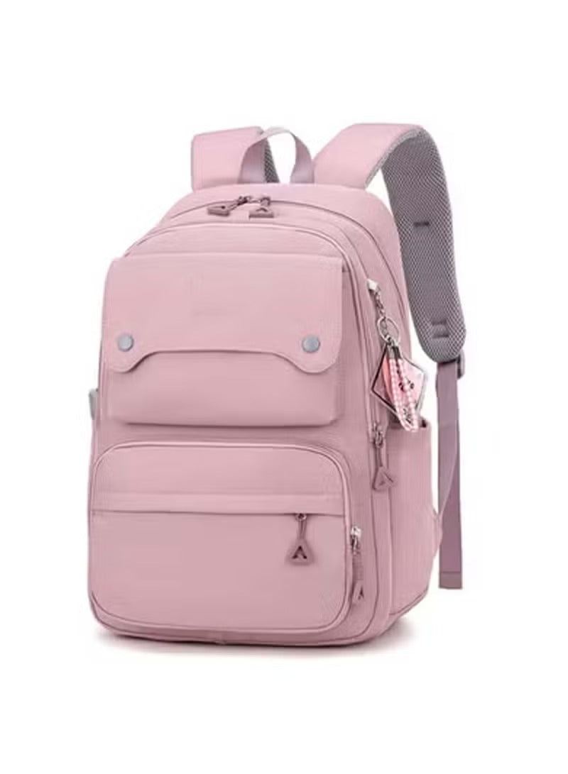 Huitich pink and grey school backpack with multiple compartments and padded straps for comfort