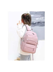 Huitich pink and grey school backpack with multiple pockets and adjustable straps for kids