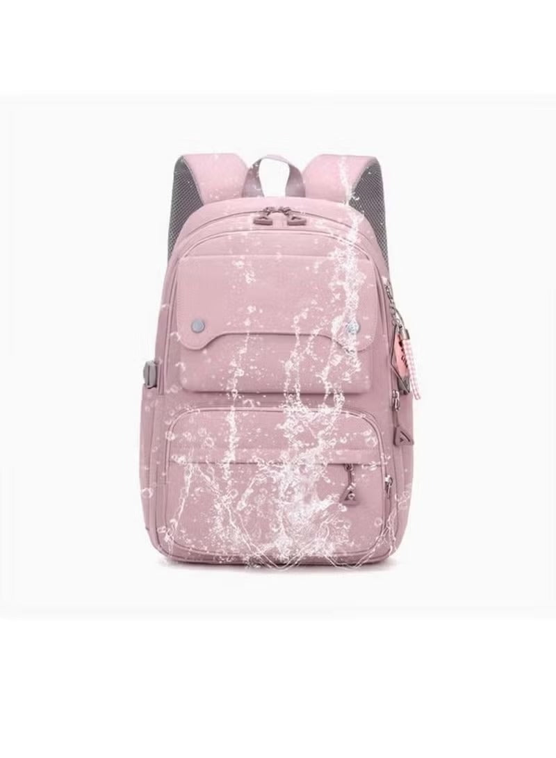 Huitich pink and grey school backpack with water-resistant fabric and multiple compartments