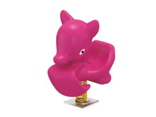 Pink animal-shaped spring rider with gold spring and silver base