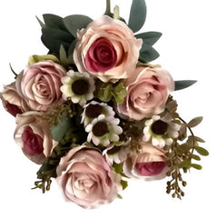 Huitich pink artificial flower arrangement featuring realistic pink roses and greenery bouquet