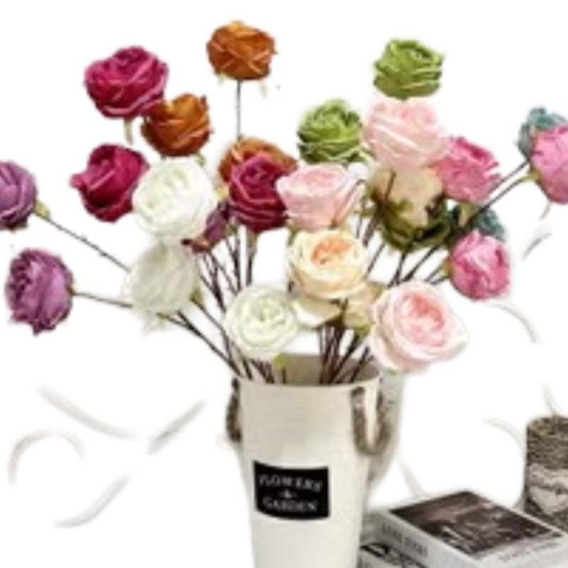 Huitich pink artificial flowers bouquet with multicolored rose stems in white decorative vase