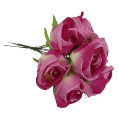 Huitich pink artificial rose bouquet with five realistic pink and white petals and green leaves