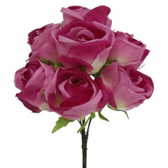 Huitich pink artificial rose bouquet with multiple realistic pink rose flowers and green leaves