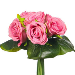 Huitich pink artificial rose bouquet with vibrant pink silk roses and green leaves