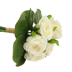 Huitich pink artificial silk rose bouquet with ivory white silk roses and green leaves