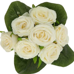 Huitich white artificial flowers bouquet with green leaves perfect as pink artificial silk rose bouquet alternative