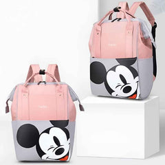 Huitich pink cartoon travel bag for moms featuring a playful Mickey Mouse design and multiple carrying straps