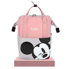 Huitich pink cartoon travel bag for moms featuring a cute mouse design and top handles