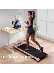 Huitich pink foldable under desk treadmill with woman walking in home office setup
