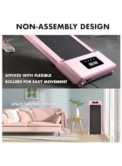 Huitich pink foldable under desk treadmill with non-assembly design and flexible rollers for easy movement