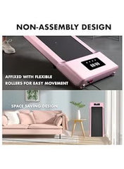Huitich pink foldable under desk treadmill with non-assembly design and flexible rollers for easy movement