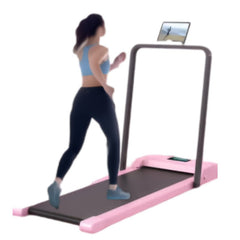 Huitich pink foldable under desk treadmill with woman running and tablet holder