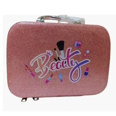 Huitich pink makeup kit box with glittery finish and beauty-themed icons storage case