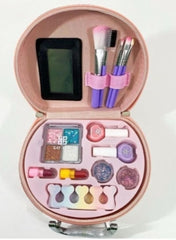 Huitich pink makeup kit for girls with brushes, lip gloss, eyeshadow, and nail polish storage case