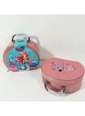 Huitich pink makeup kit for girls with mermaid design and clear handle storage case