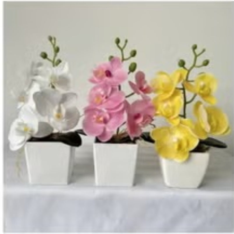 Huitich pink orchid centerpiece for home artificial flowers in white pot elegant decor