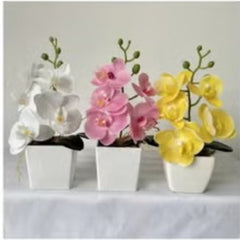 Huitich pink orchid centerpiece for home artificial flowers in white pot elegant decor